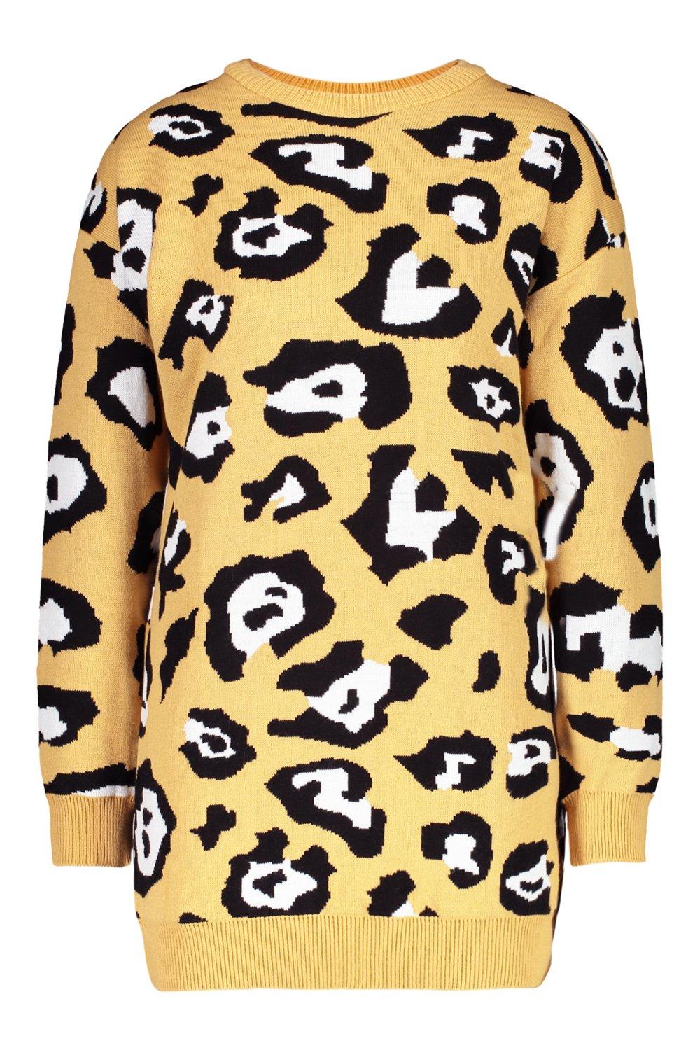 Petite Leopard Print Sweater Dress | boohoo