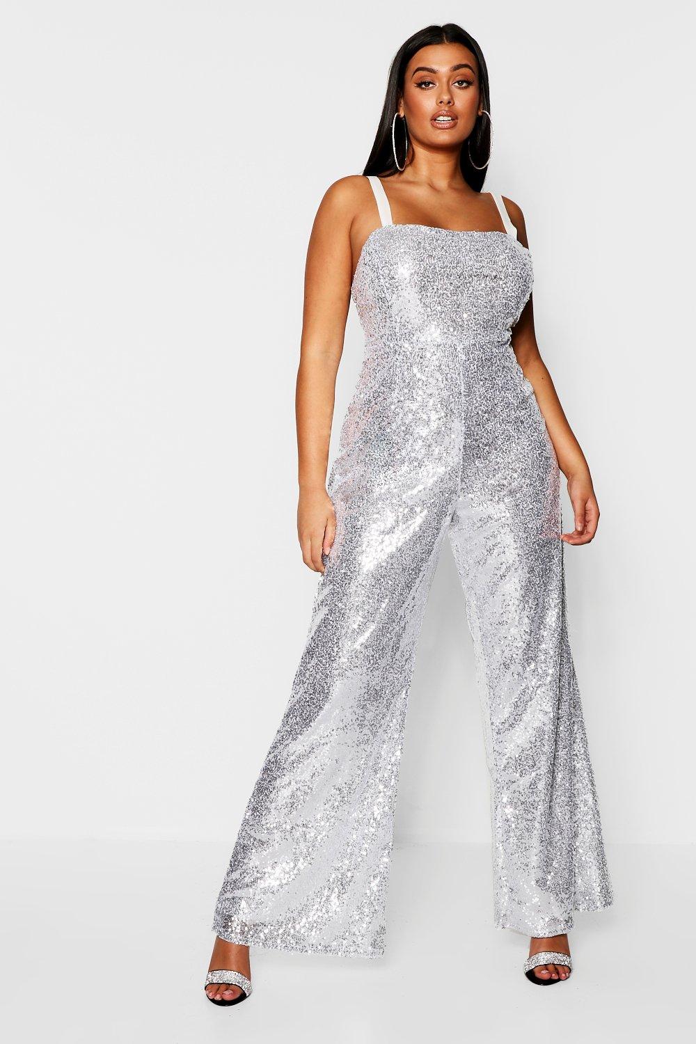 silver sequin jumpsuit plus size