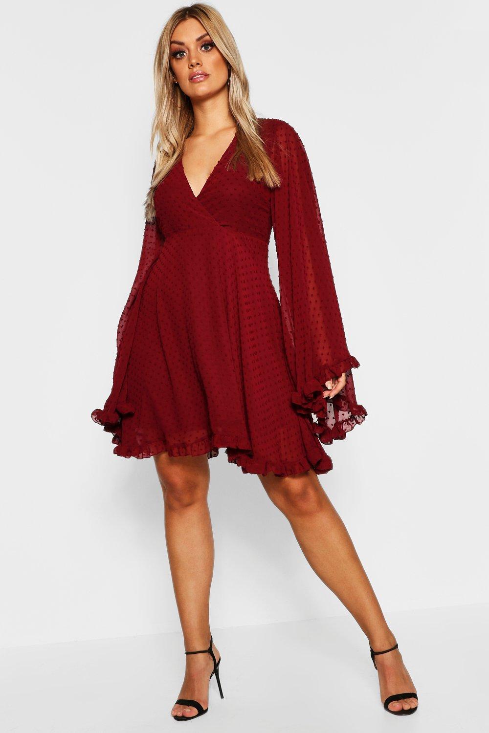 dobby chiffon wide sleeve skater dress