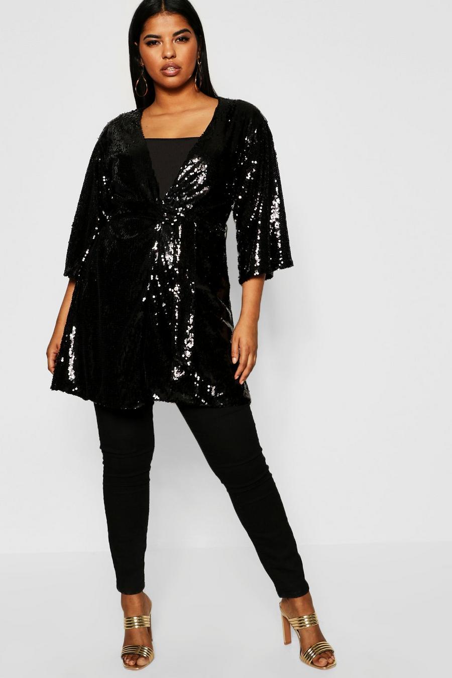 Plus Sequin Belted Kimono image number 1