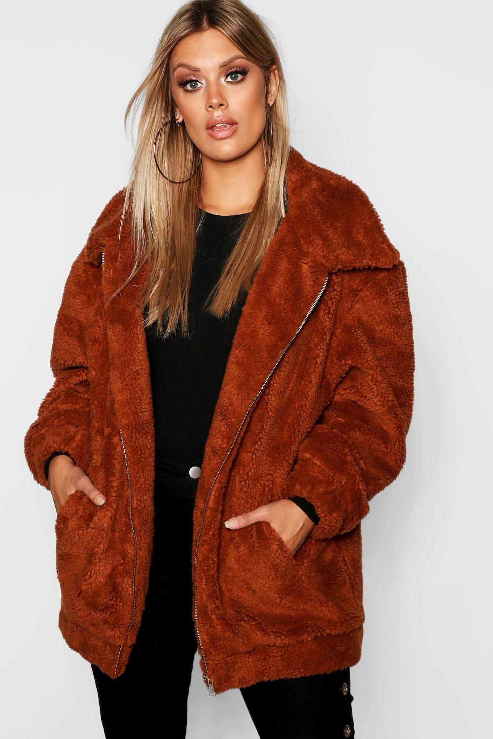 teddy faux fur coat plus size