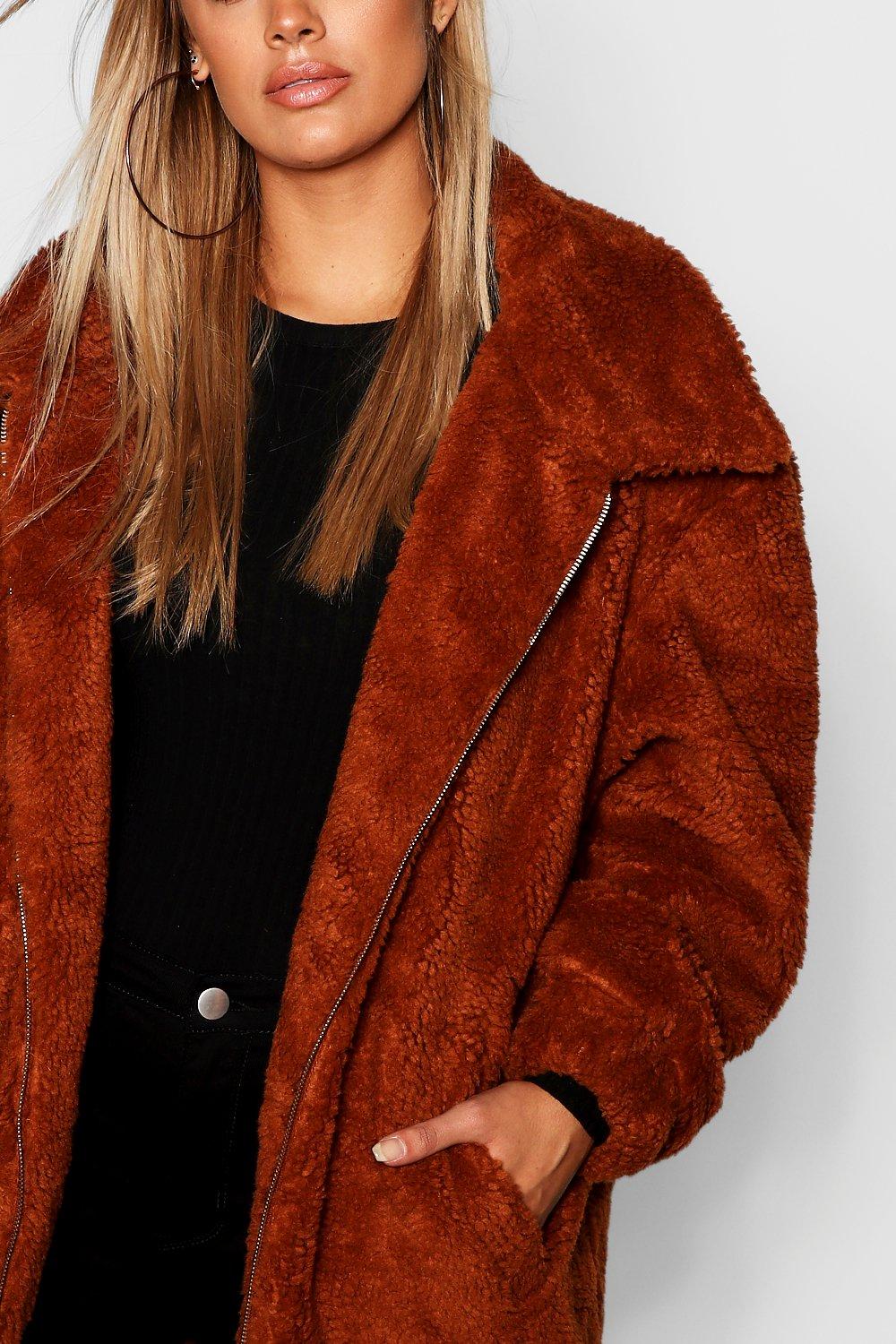 teddy faux fur coat plus size