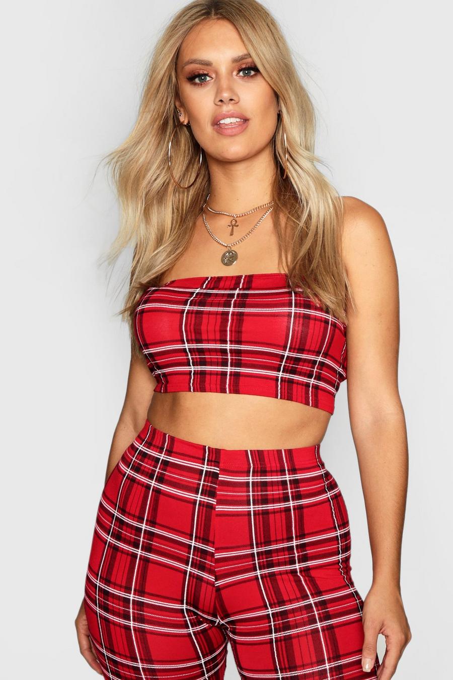 Red Plus Plaid Tube Top image number 1