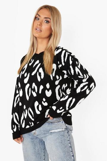 Plus Leopard Knitted Sweater black