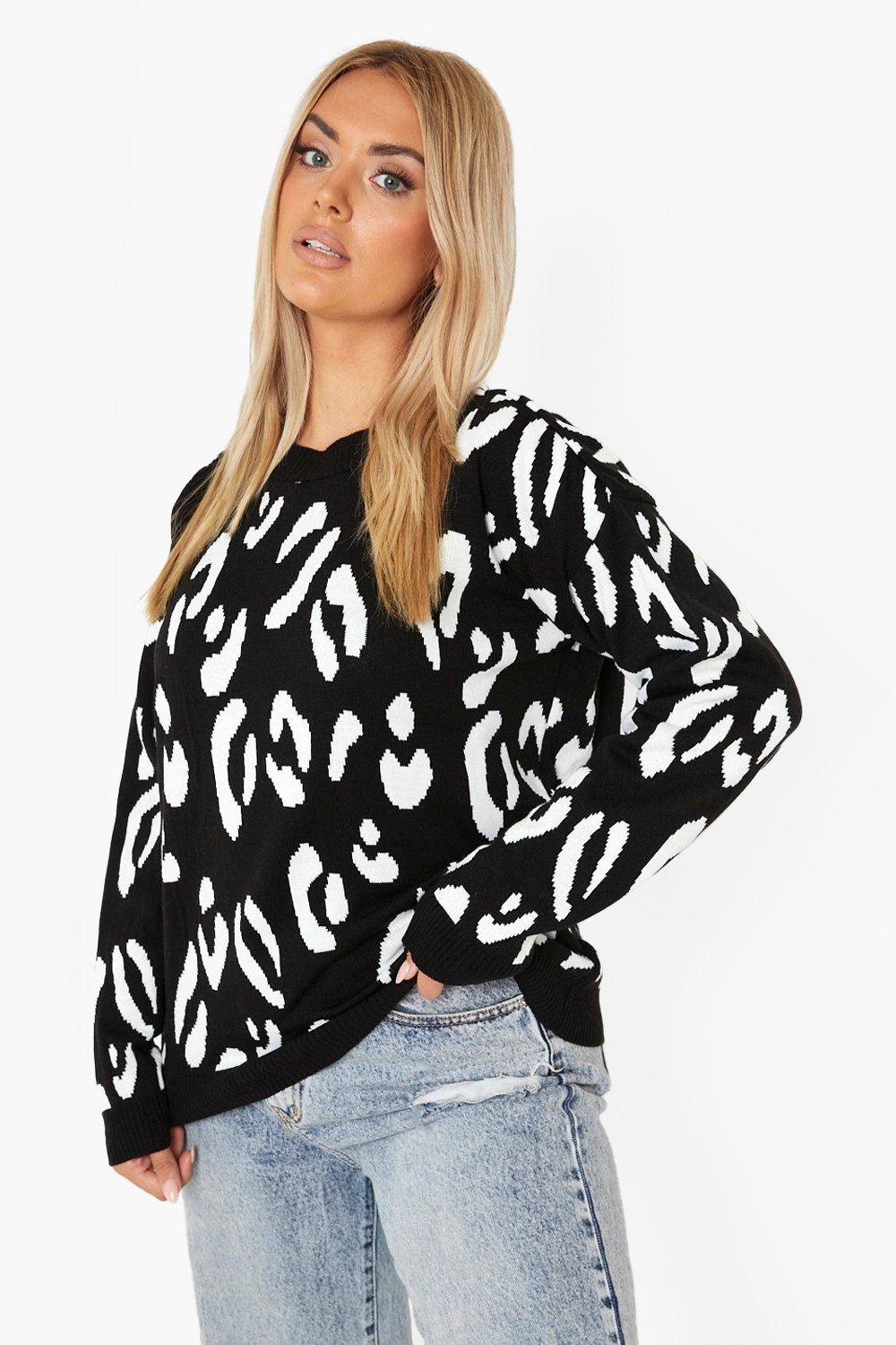 Plus Leopard Knitted Jumper boohoo