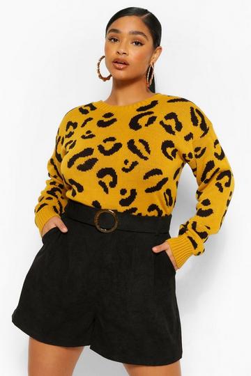 Mustard Yellow Plus Leopard Knitted Sweater