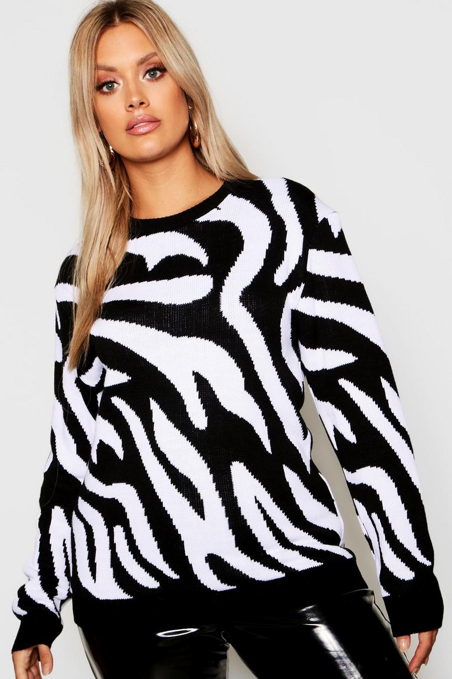 Plus Zebra Knitted Sweater image number 1