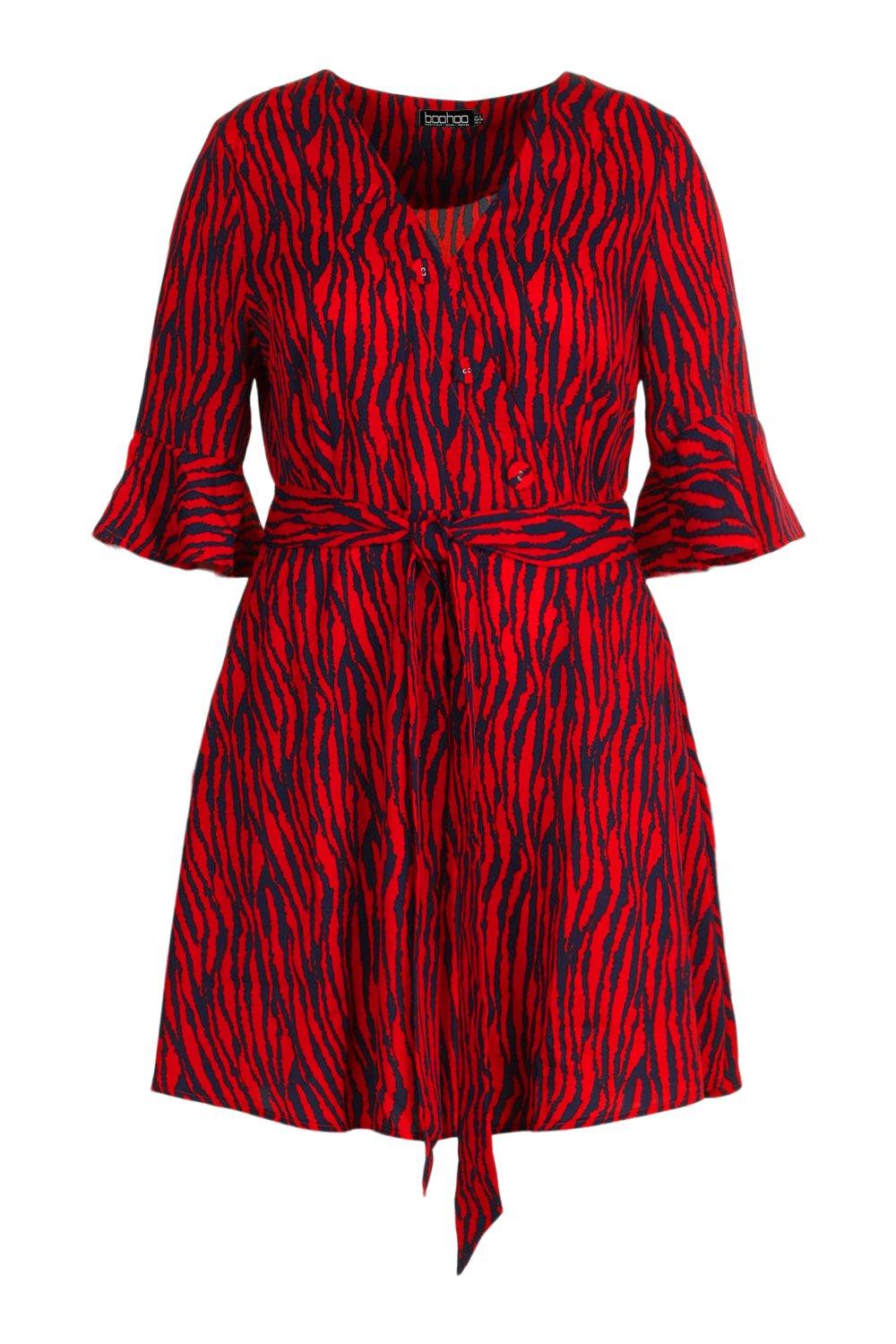 boohoo red animal print dress