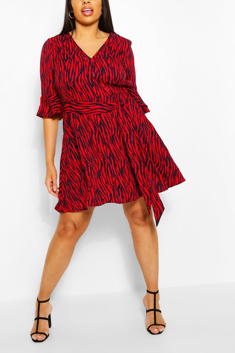 boohoo red animal print dress