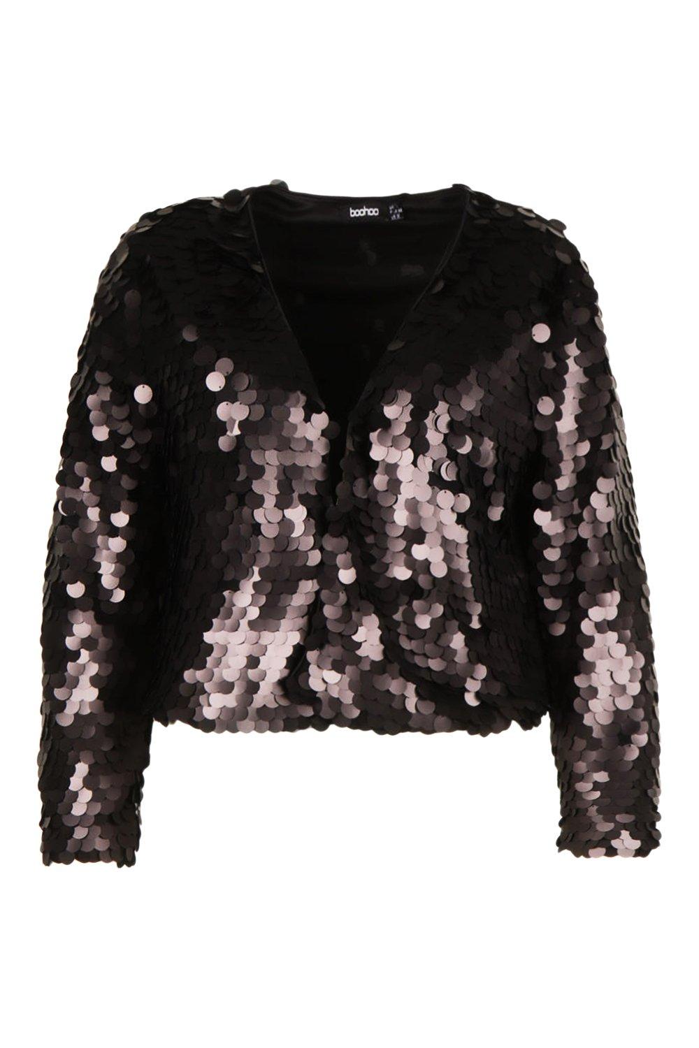 boohoo Plus Large Sequin Crop Jacket  Stylish spring outfit, Large  sequins, Crop jacket