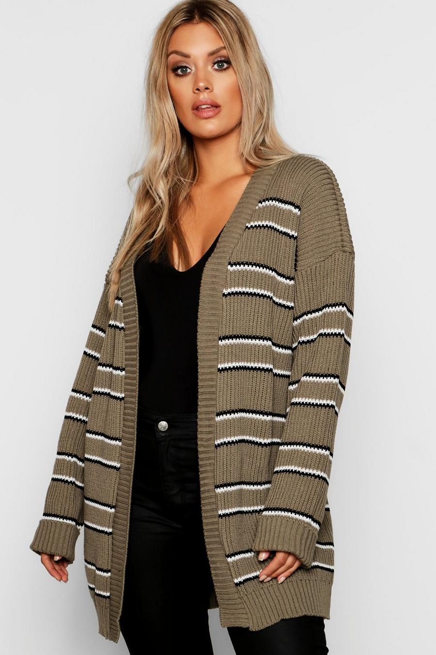 Plus cardigan pesante oversize a righe image number 1