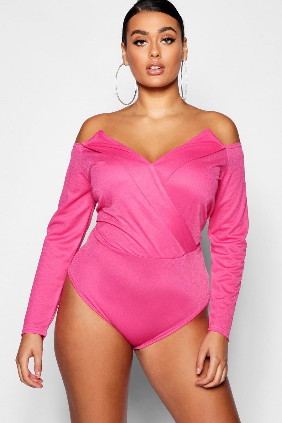 Hot pink Plus Structured Wrap Bodysuit image number 1