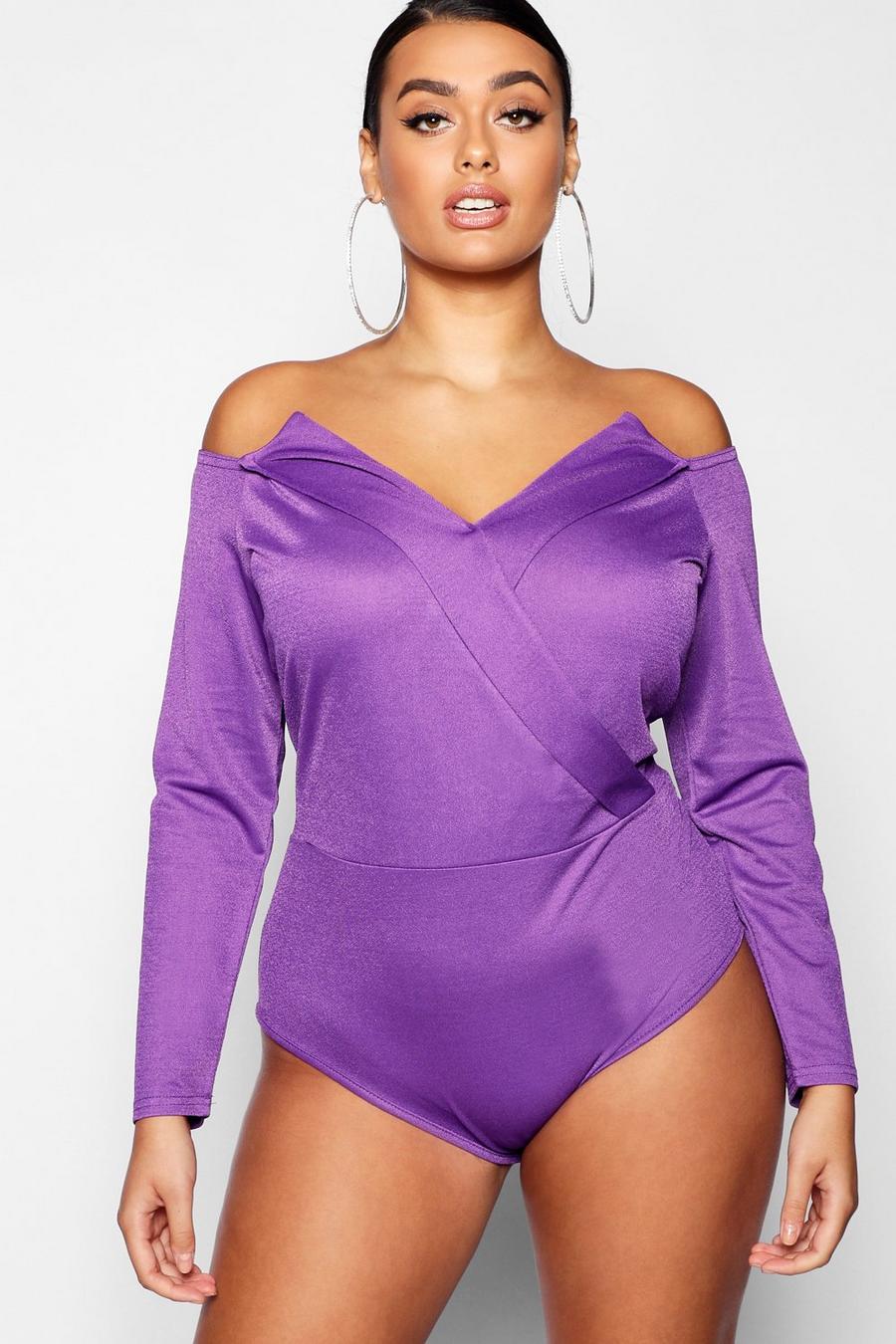 Jewel purple Plus Structured Wrap Bodysuit image number 1