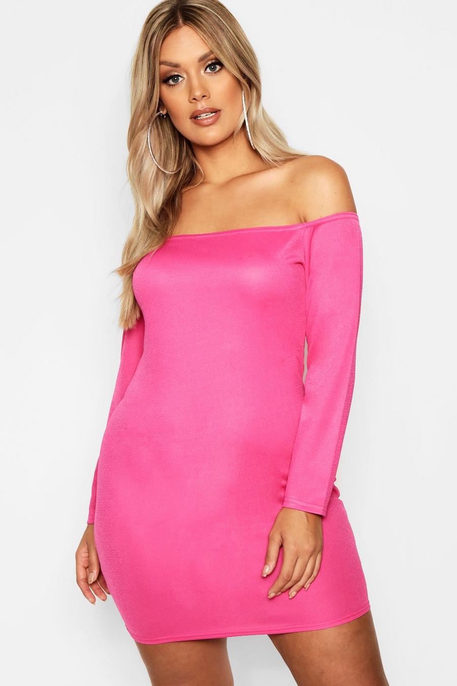 Plus Bardot Bodycon Dress, Hot pink image number 1