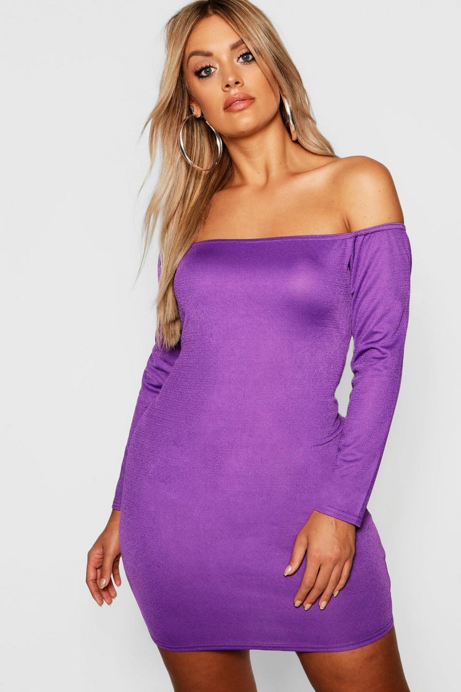 Plus Bardot Bodycon Dress, Jewel purple image number 1