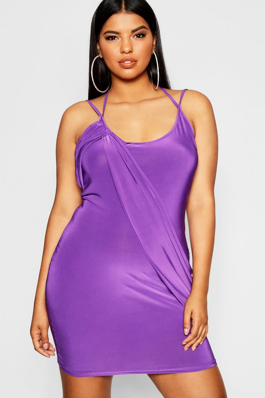 Plus Slinky Drape Detail Bodycon Dress, Jewel purple image number 1