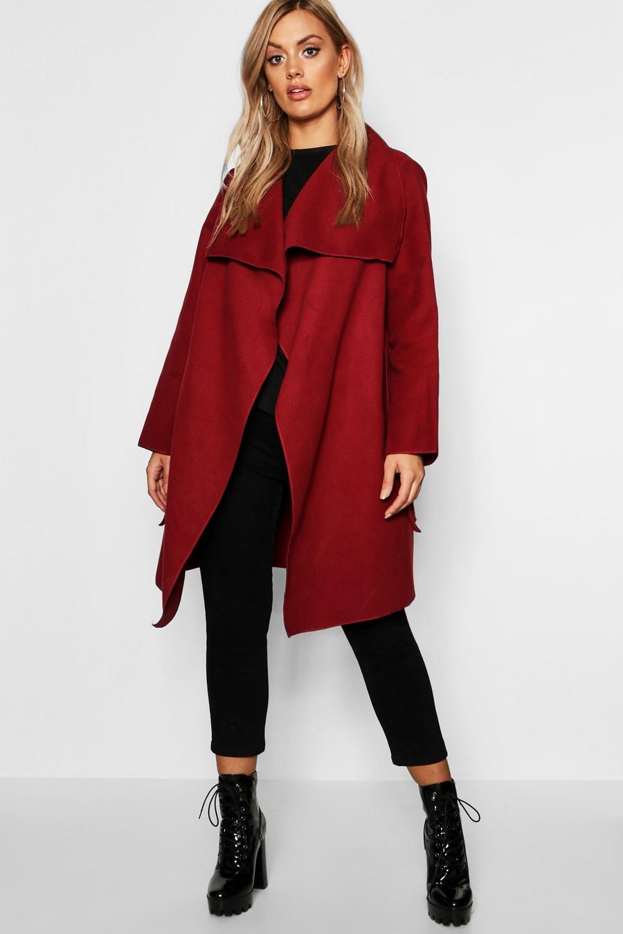 Berry red Plus Wool Look Wrap Front Coat image number 1