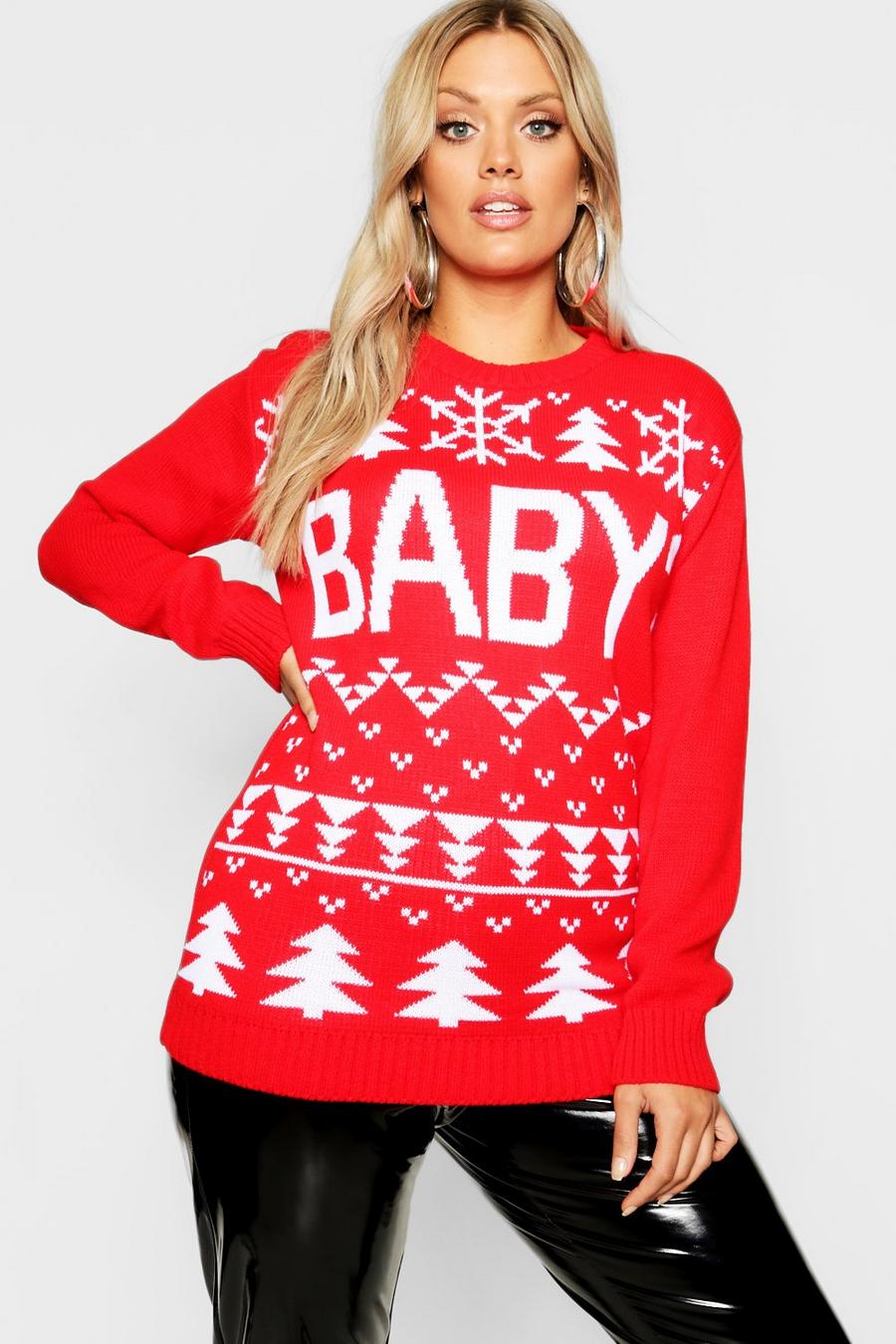 Plus Weihnachtspullover mit Schneeflockenmotiv und Baby-Stickerei image number 1