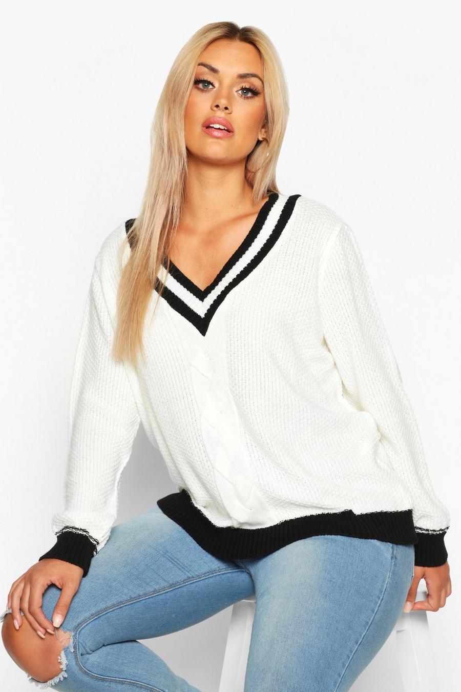 Plus Contrast Oversized Cable Knit Jumper image number 1