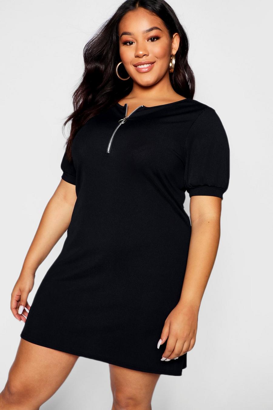 Plus Ribbed Zip Front T-Shirt Dress image number 1
