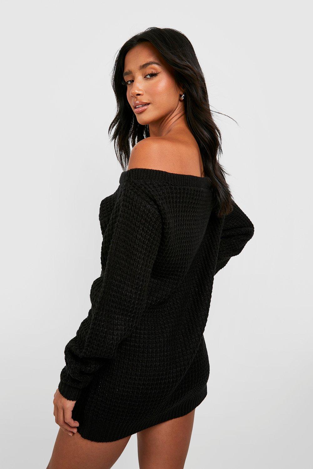 Petite Waffle Knit Off The Shoulder Jumper boohoo