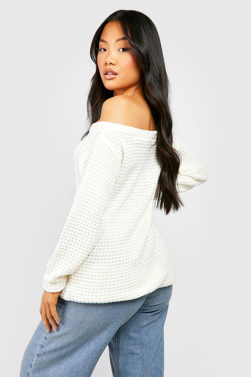 Petite Waffle Knit Off The Shoulder Jumper boohoo