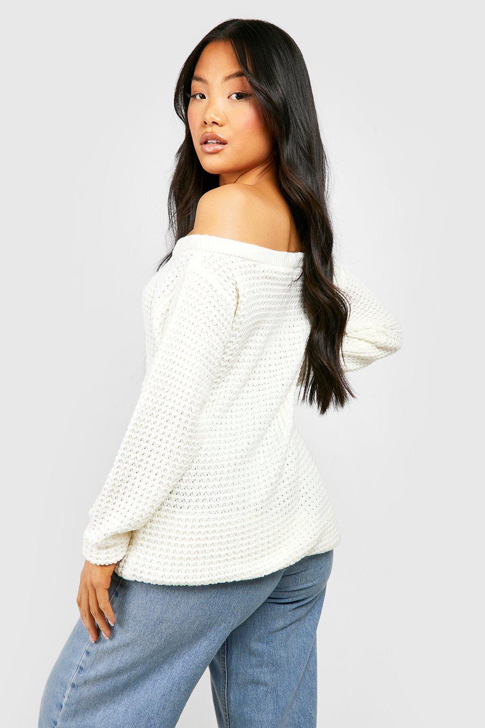 Cream off the shoulder sweater deals