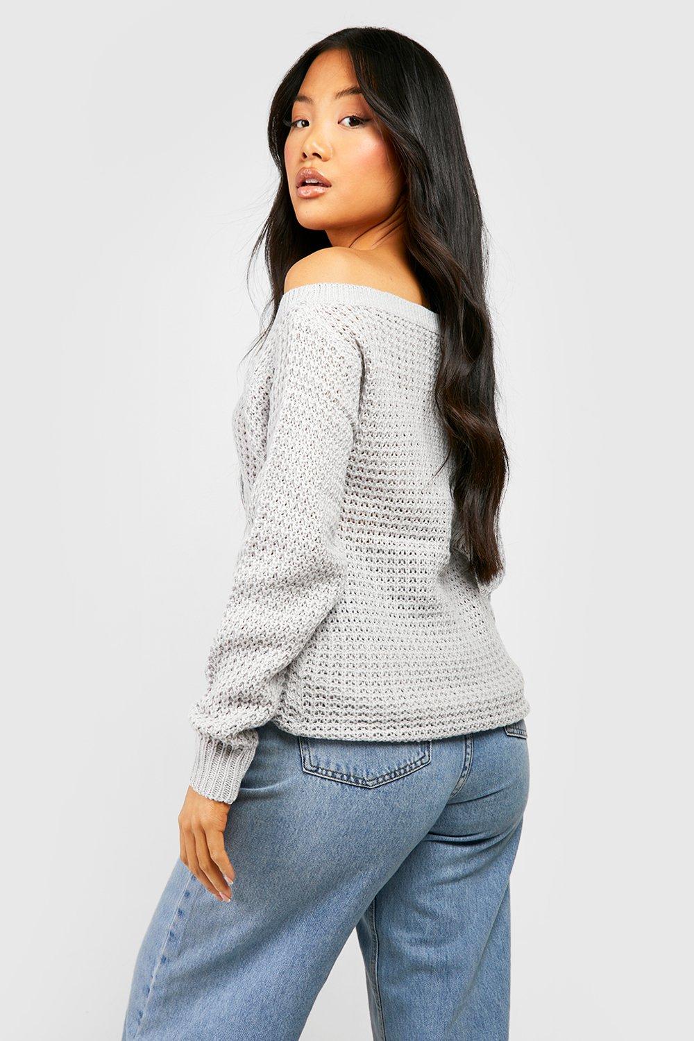 Petite Waffle Knit Off The Shoulder Jumper boohoo