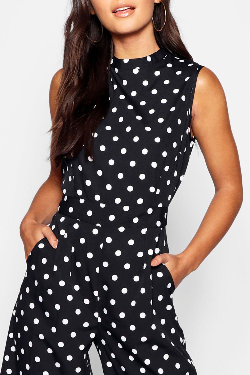 Petite Polka Dot High Neck Jumpsuit