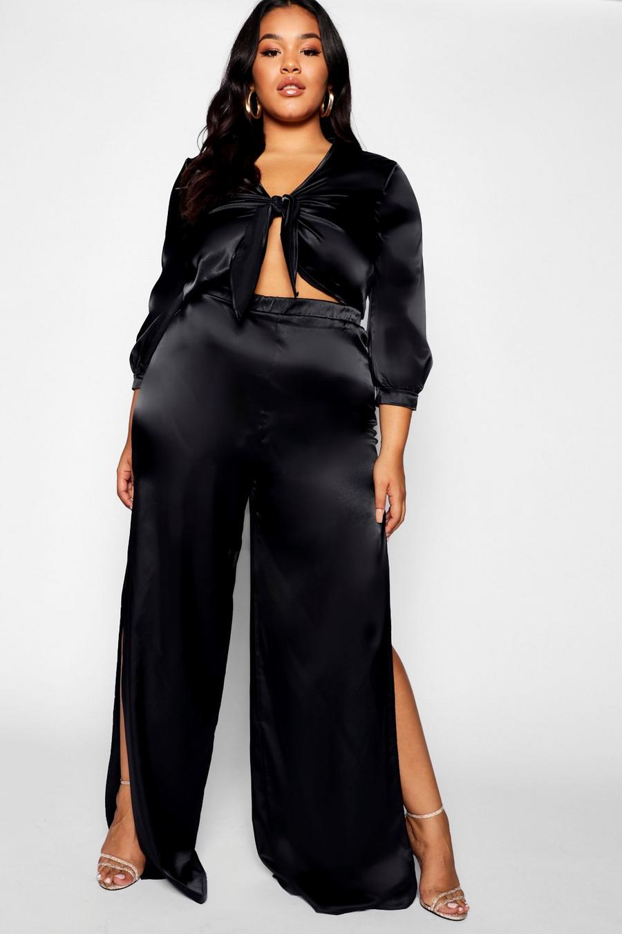 Plus Satin Tie Top & Trouser Co-ord image number 1