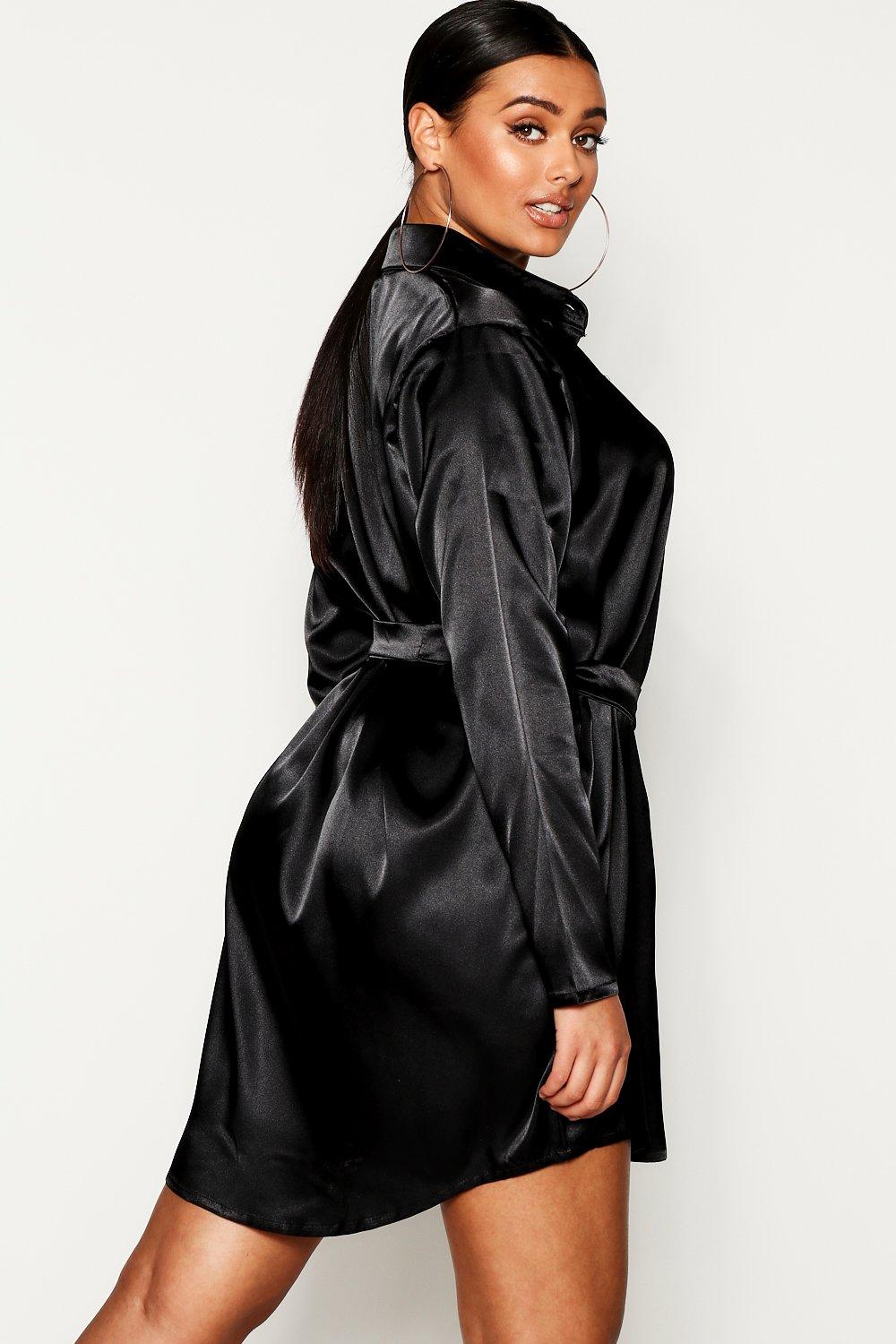 boohoo satin shirt dress