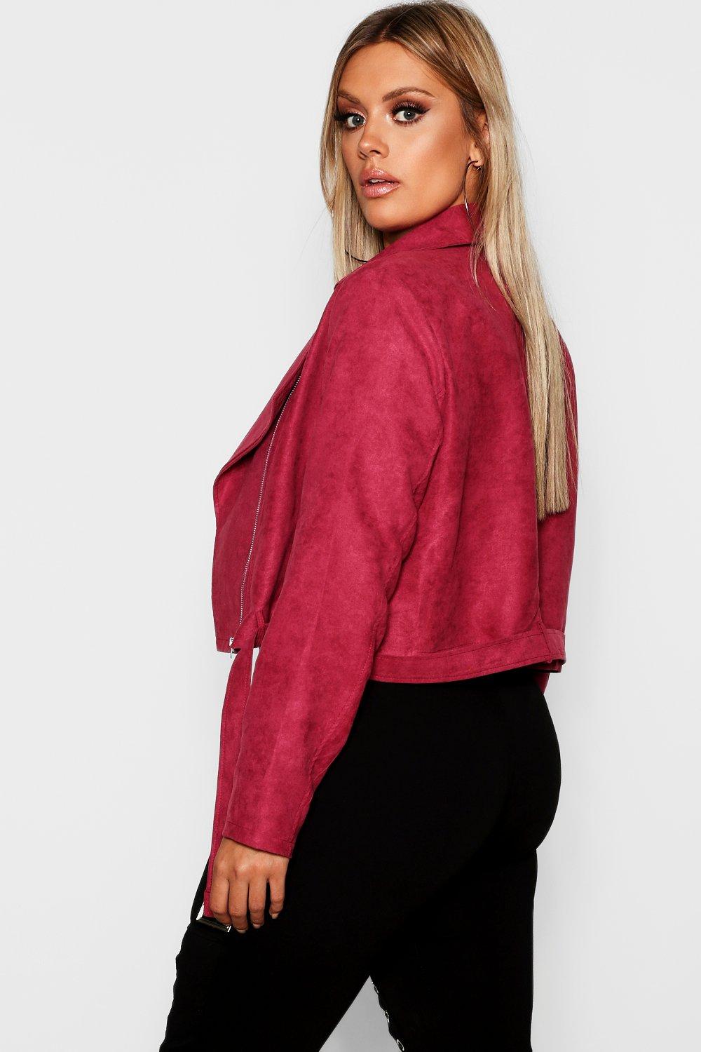 Plus Belted Faux Suede Cropped Biker Jacket