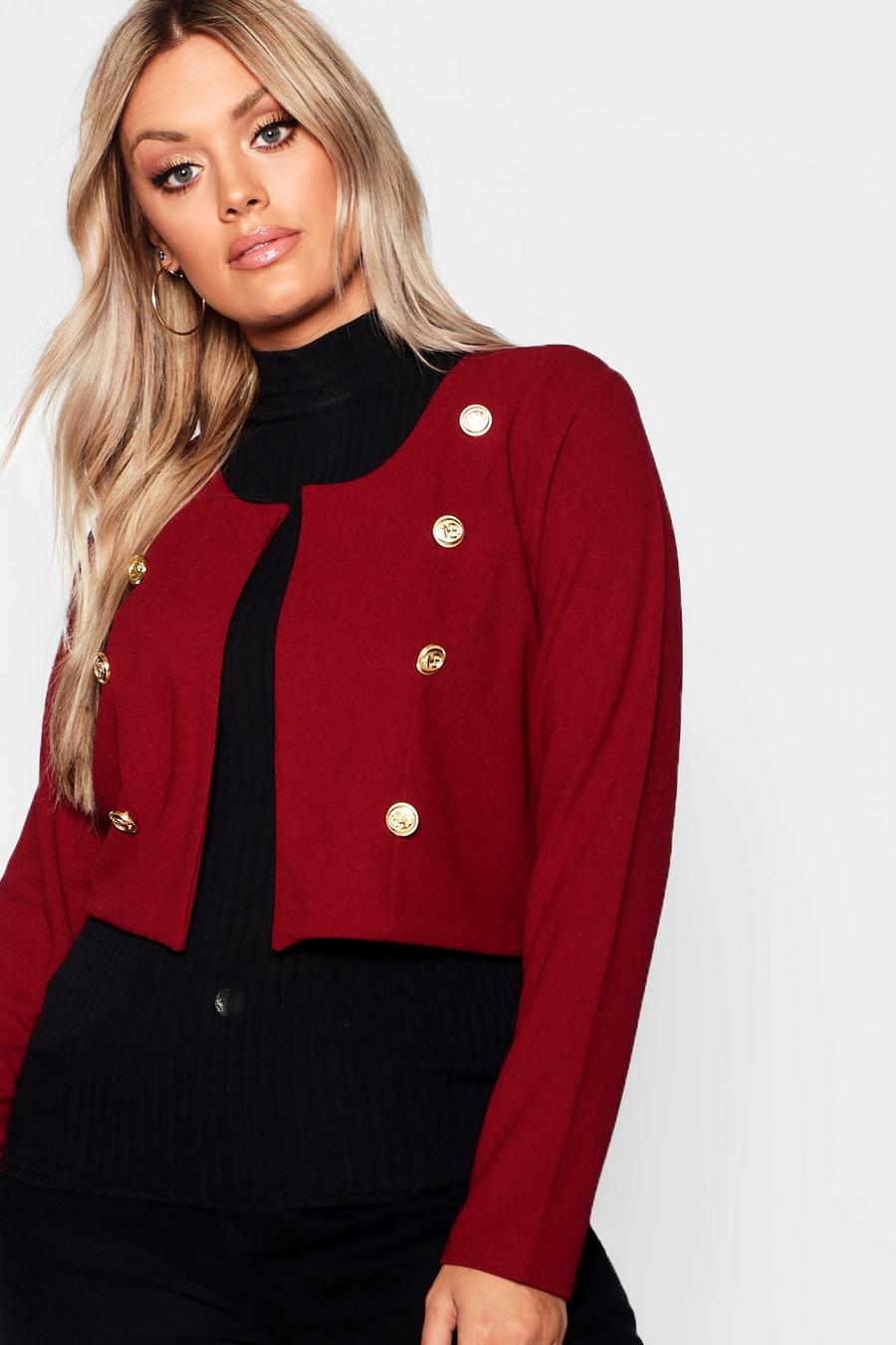 Berry Plus Gold Button Crop Jacket image number 1
