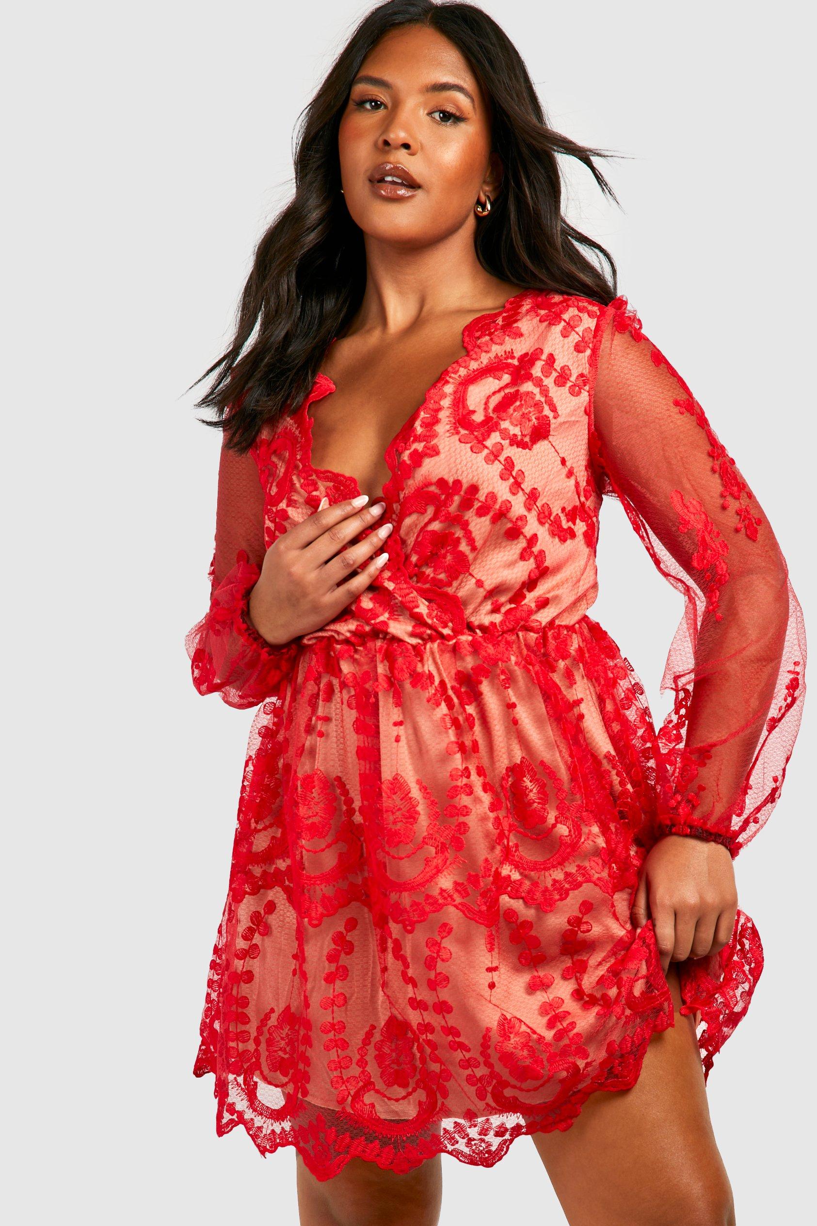 boutique lace plunge skater dress