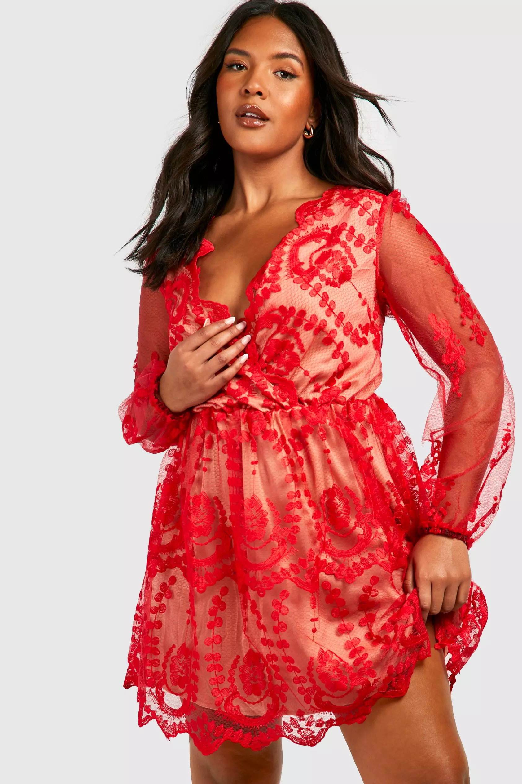 Boohoo red clearance lace dress