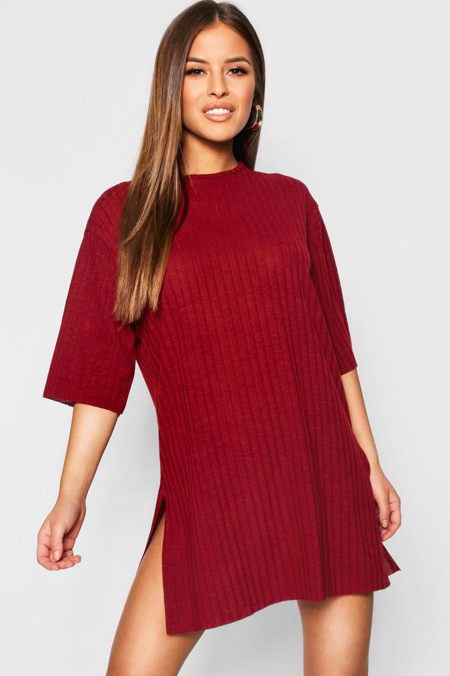 Berry Petite Rib Knitted Slouchy T-Shirt Dress image number 1