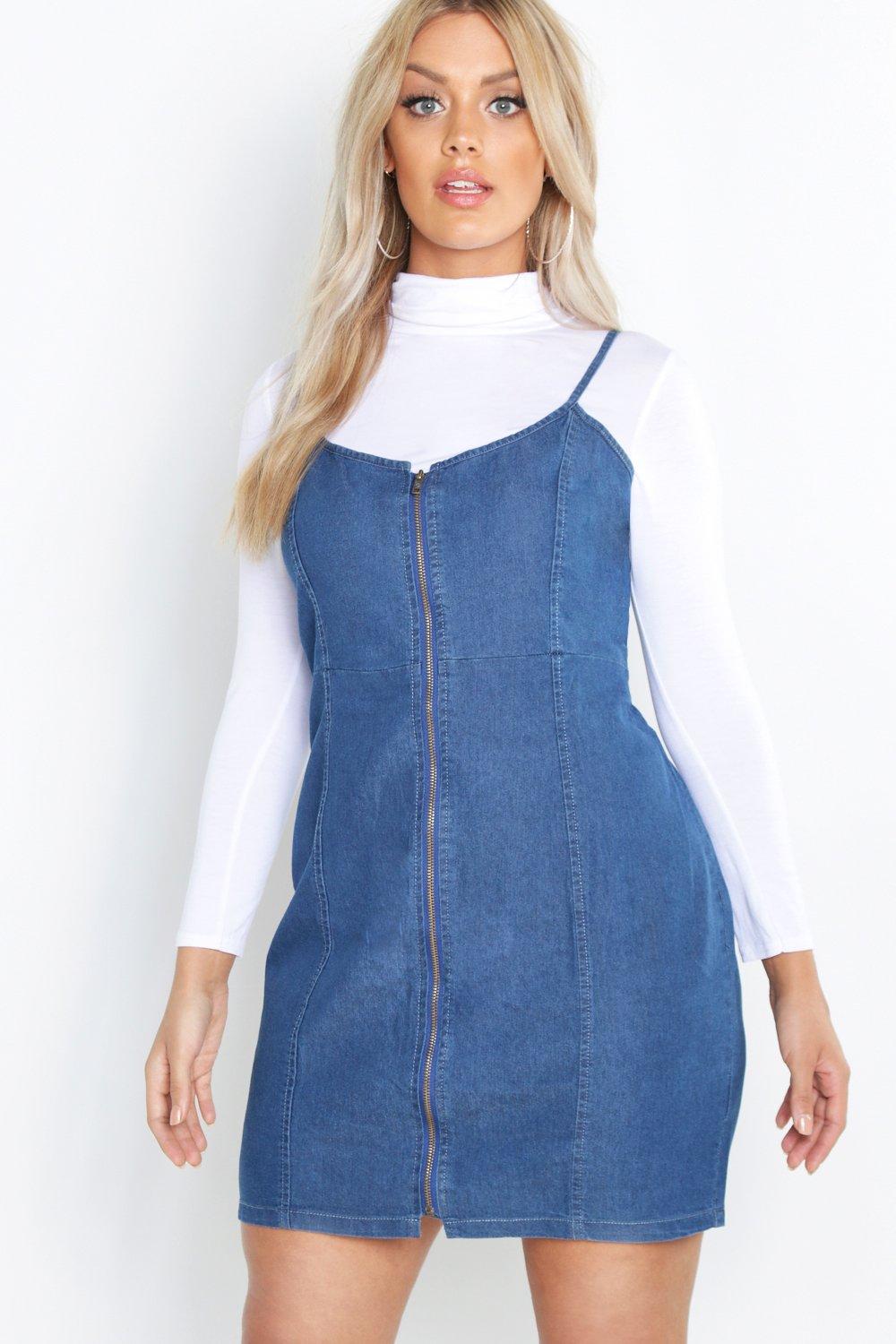 boohoo denim pinafore dress