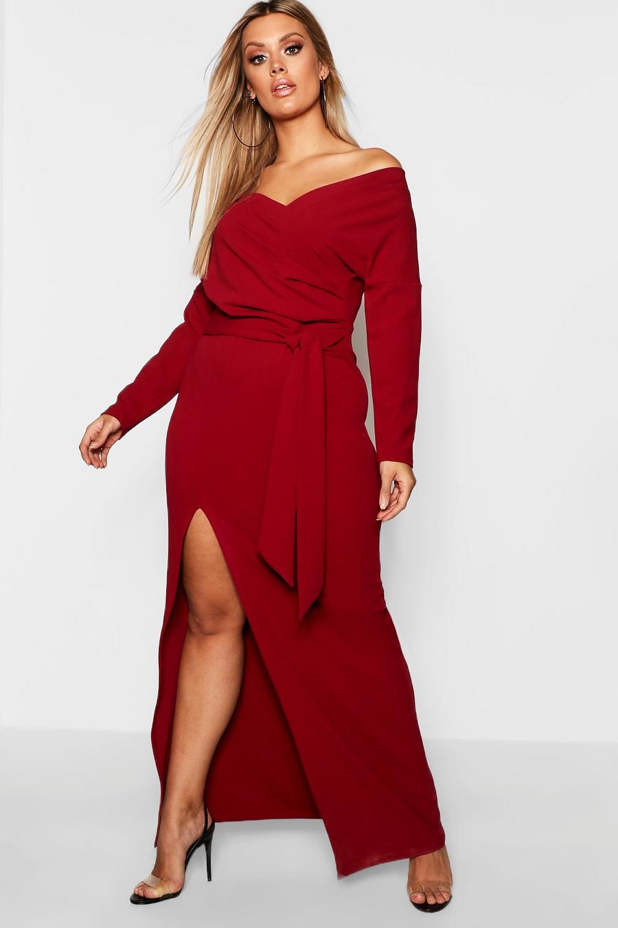 Berry red Plus Off The Shoulder Wrap Dress