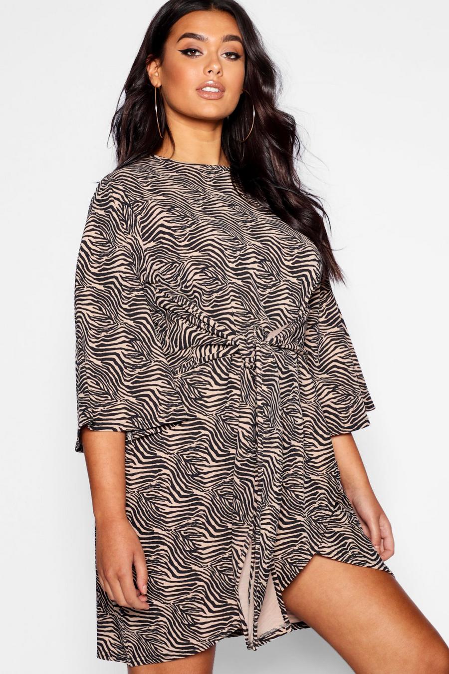 Plus Zebra Kimono Tie Waist Wrap Dress image number 1