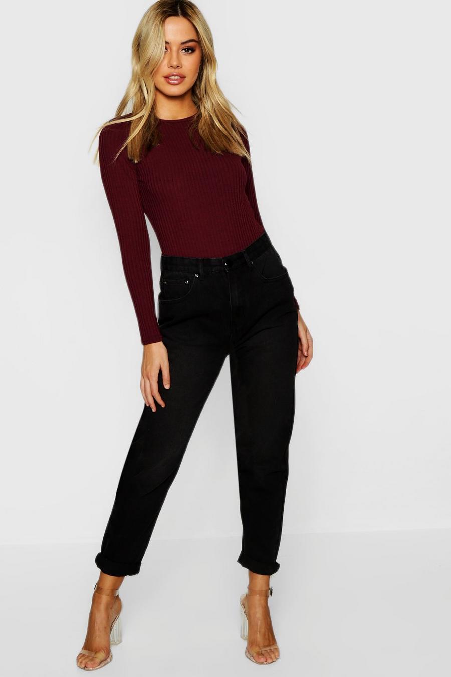 Petite Schwarze Mom-Jeans mit Waschung image number 1