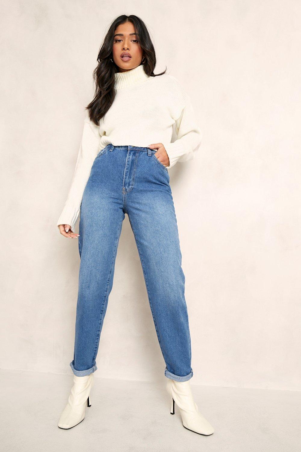 Petite Mid Wash Classic Mom Jeans 