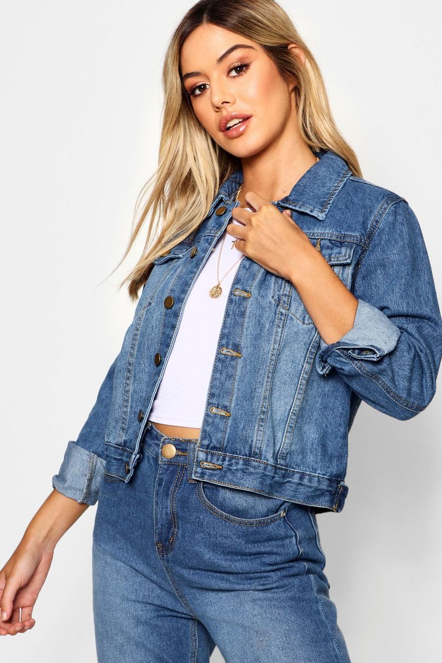 Mid blue Petite Oversized Boyfriend Denim Jacket