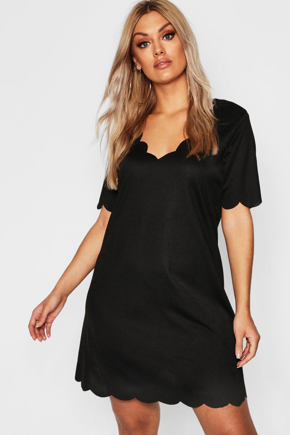 boohoo black scallop dress