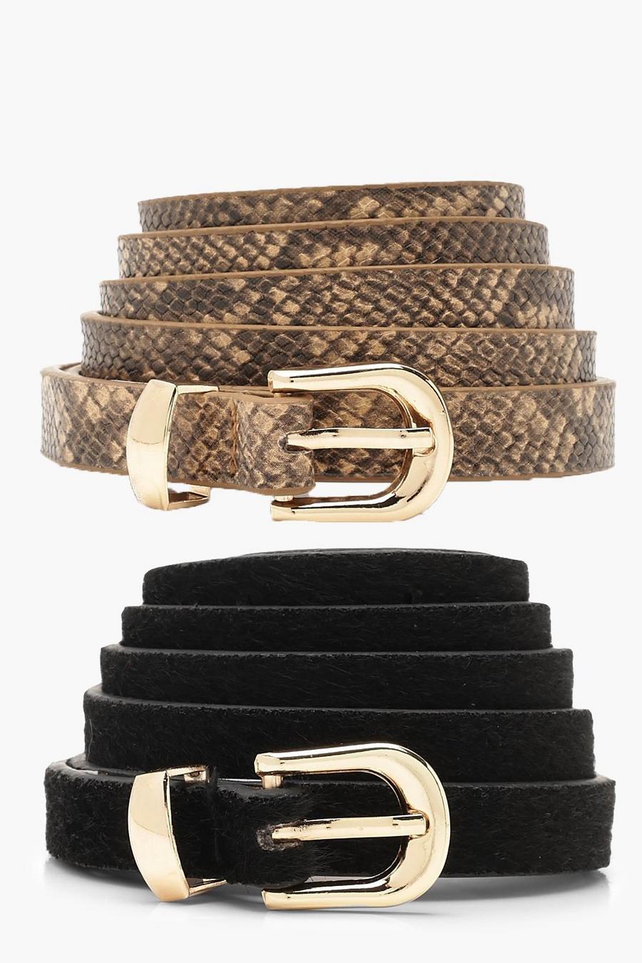 Pack de 2 cinturones de antelina con estampado de serpiente Plus image number 1