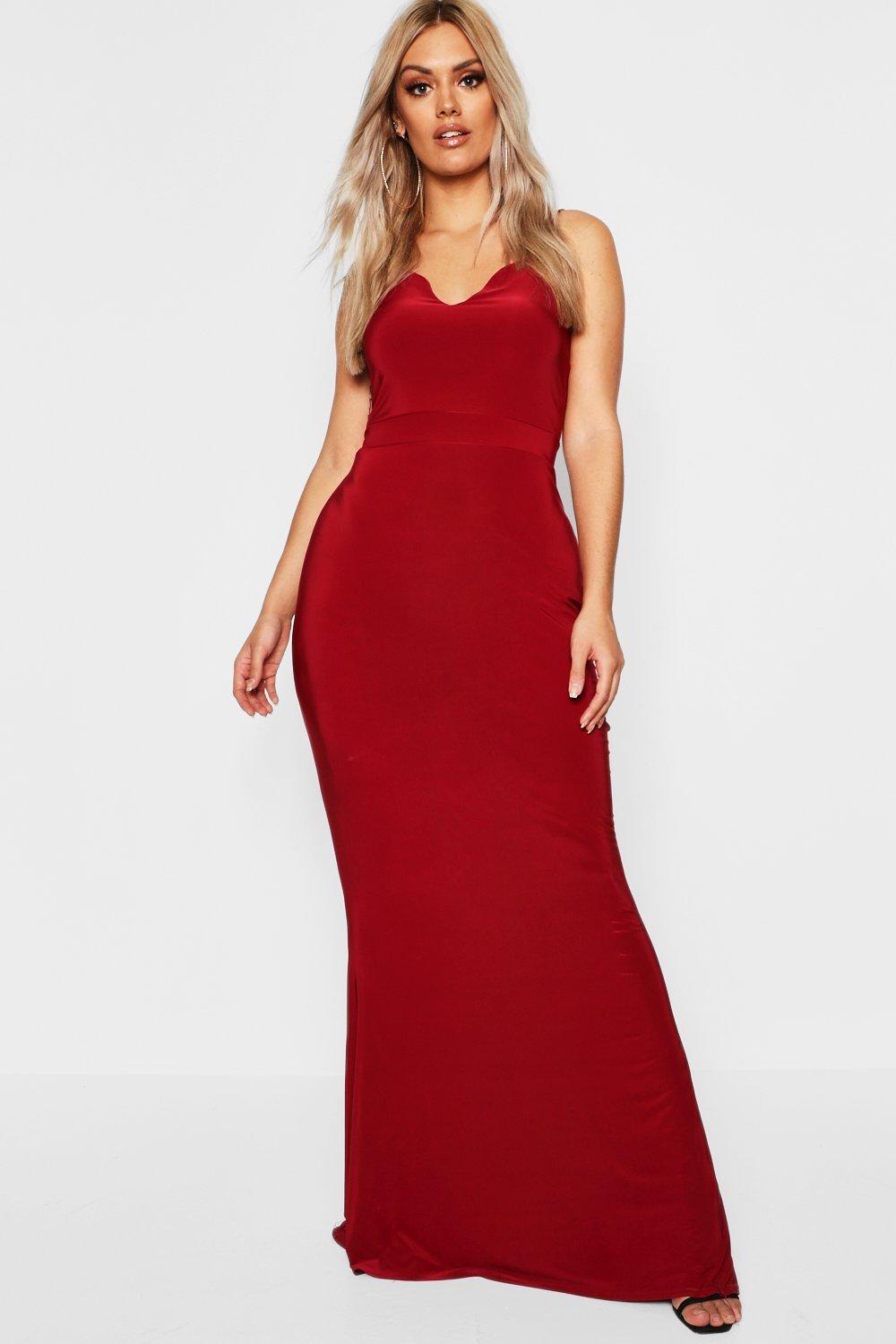 red plunge maxi dress