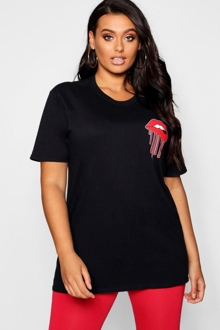 Black Plus Lip Print T-Shirt image number 1