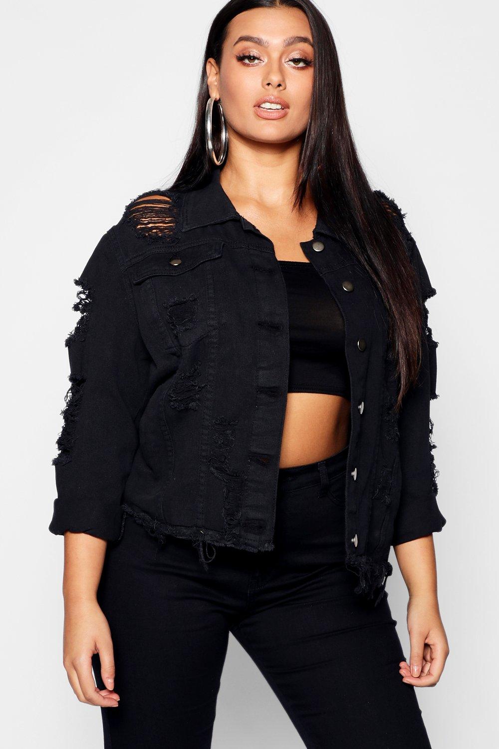 oversized black denim jacket distressed