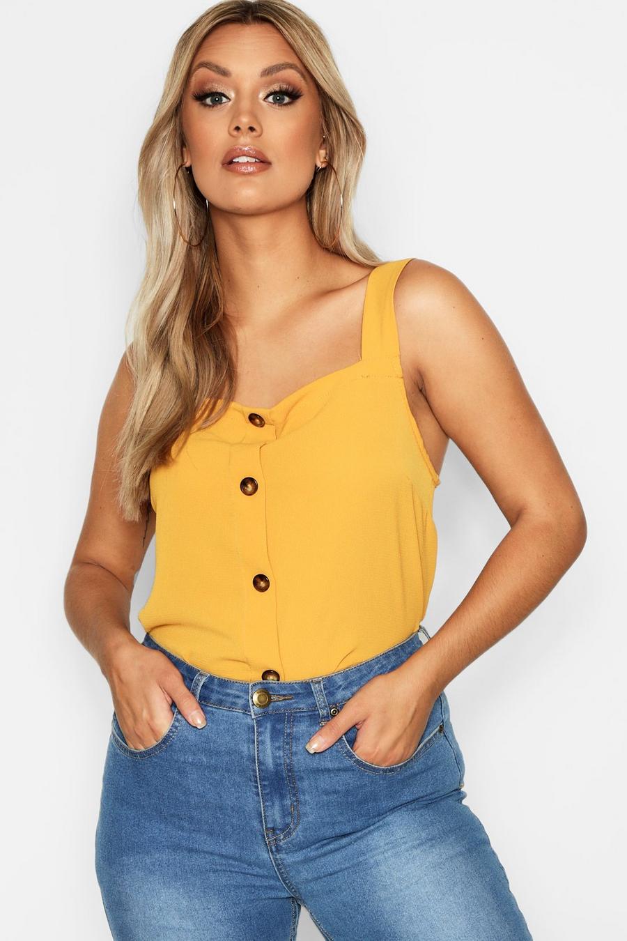 Mustard Plus Button Woven Cami Top image number 1