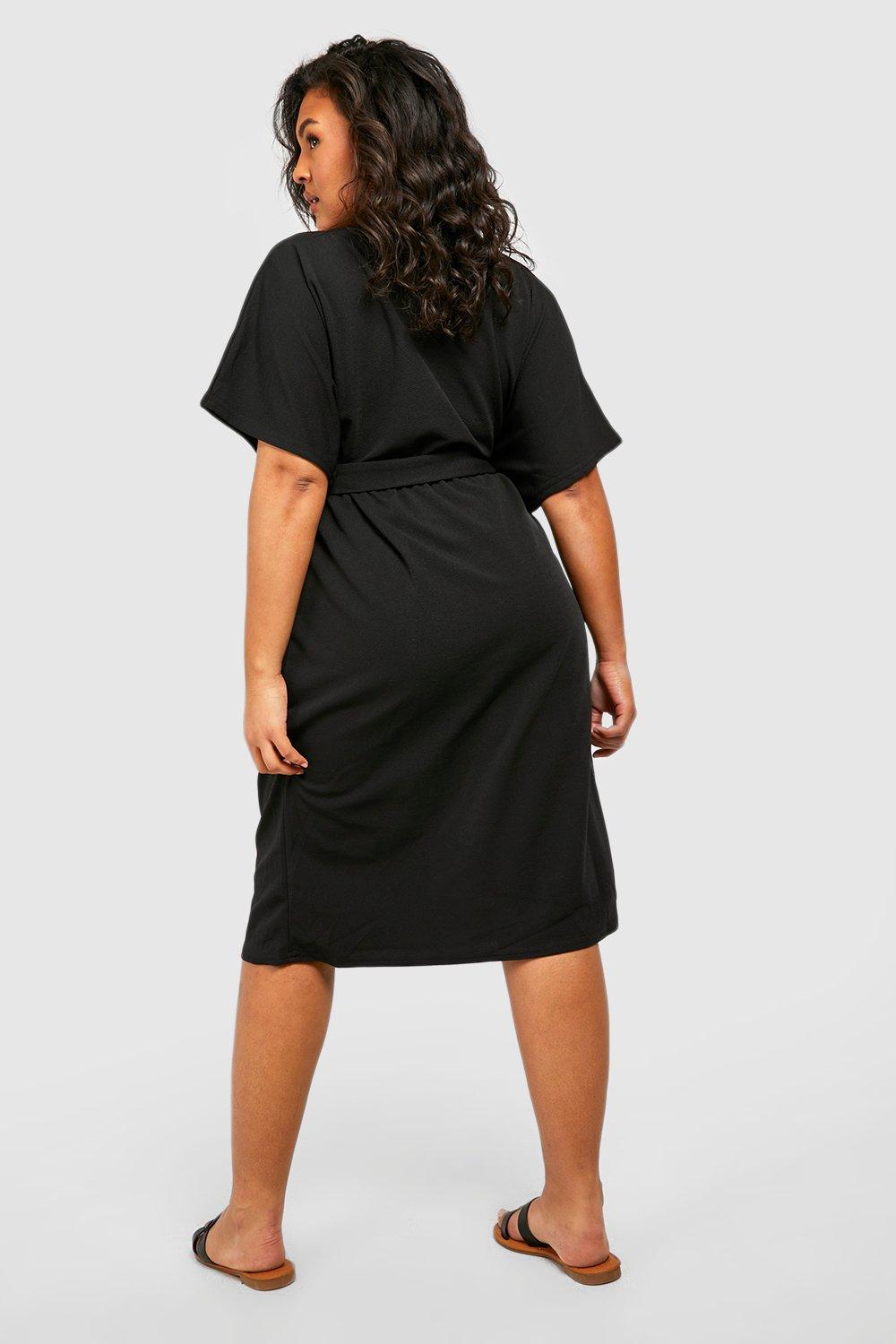 Plus Belted Button Down Midi Dress boohoo