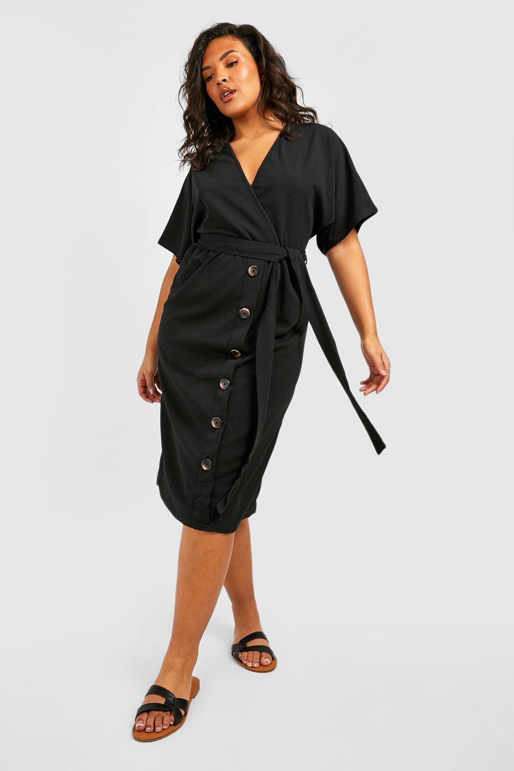 Women s Plus Belted Button Down Midi Dress Boohoo UK